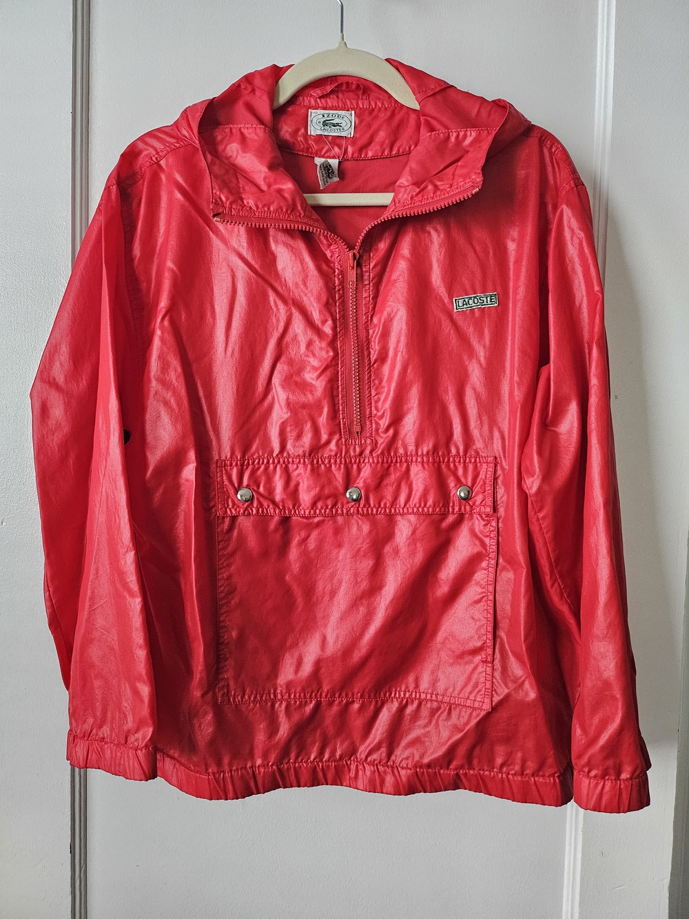 Vintage Izod Lacoste Red Hooded Windbreaker Pullover Jacket
